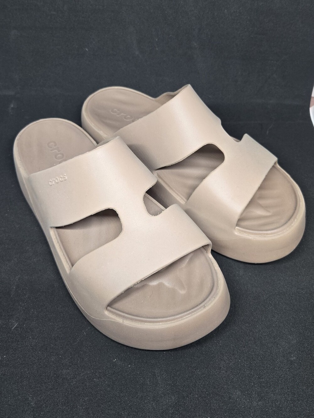 Crocs Getaway Platform H Strap Women’s Slide Sandals in Taupe